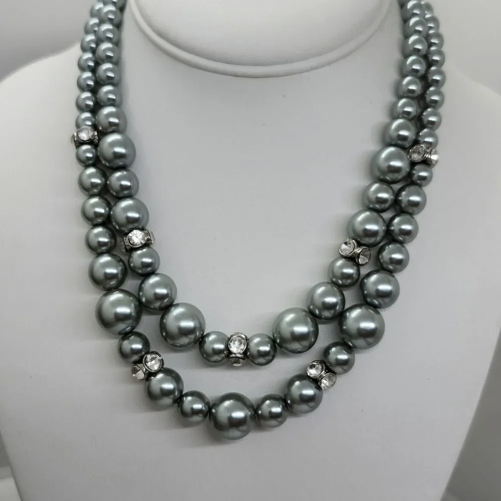 Monet‎ Double Strand Faux Pearl And Crystal Necklace